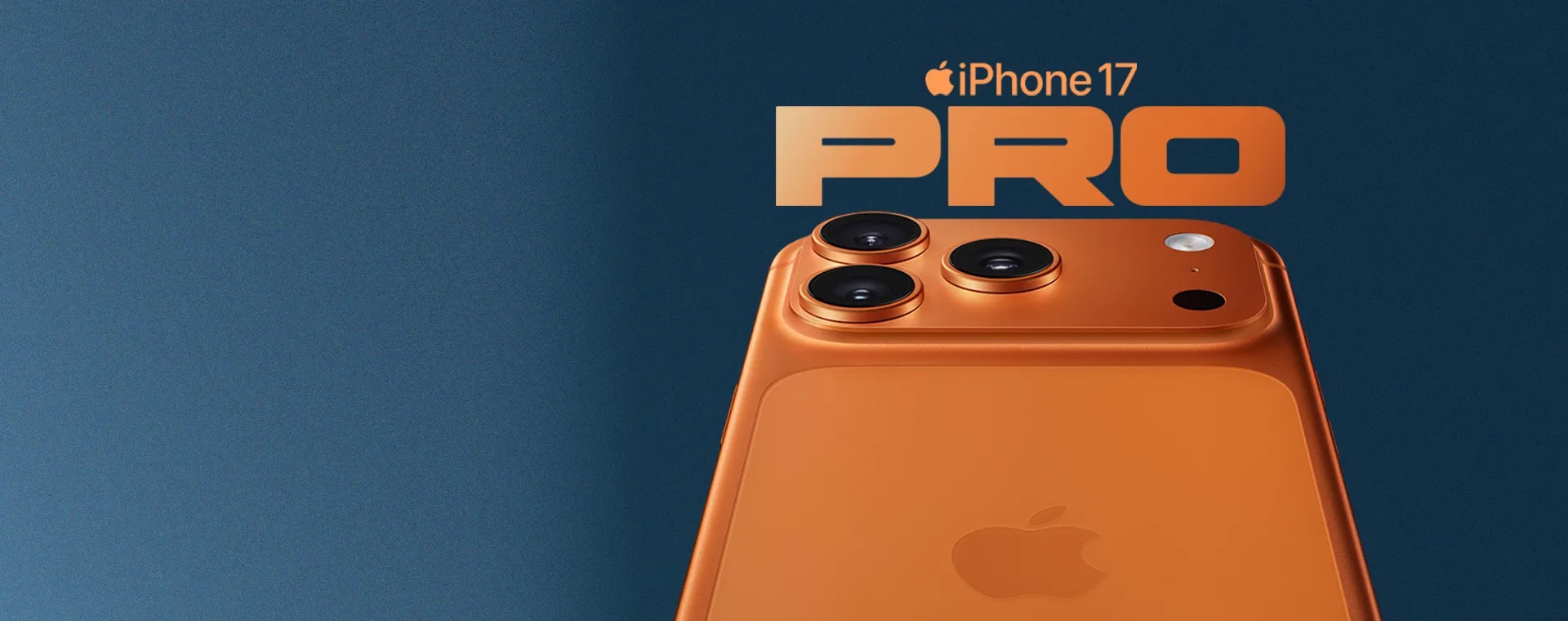 آیفون ۱۷ پرو نارنجی (پس زمینه آبی)